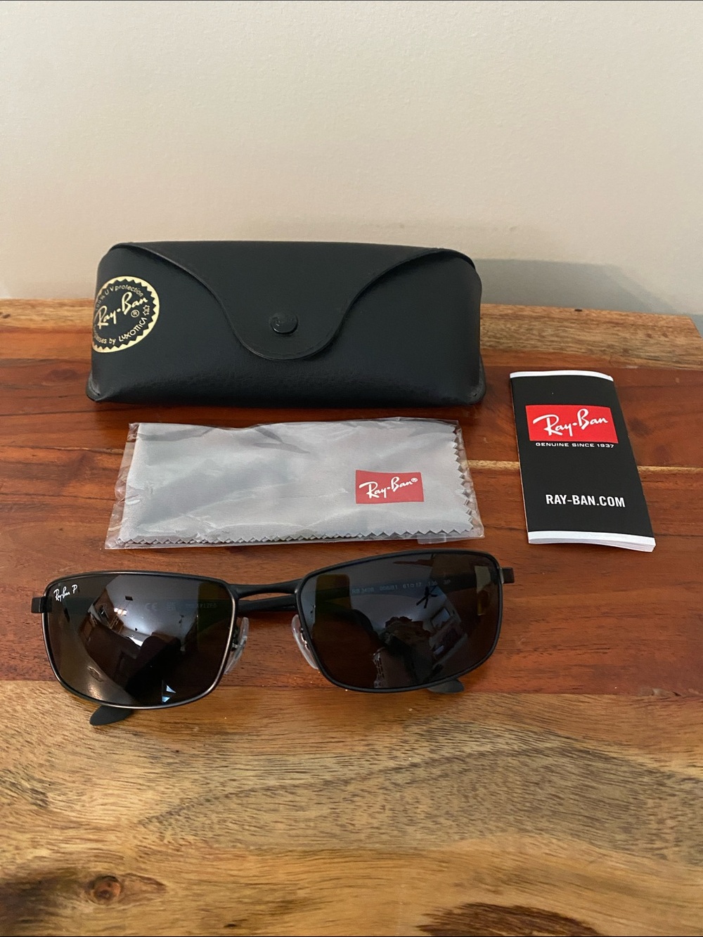 New! Ray-Ban RB3498 men’s sunglasses sleek rectangular metal frame polarized.